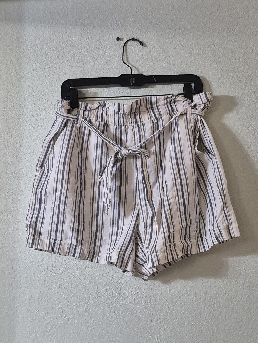 a.n.a White and Navy Striped Paperbag Waist Shorts